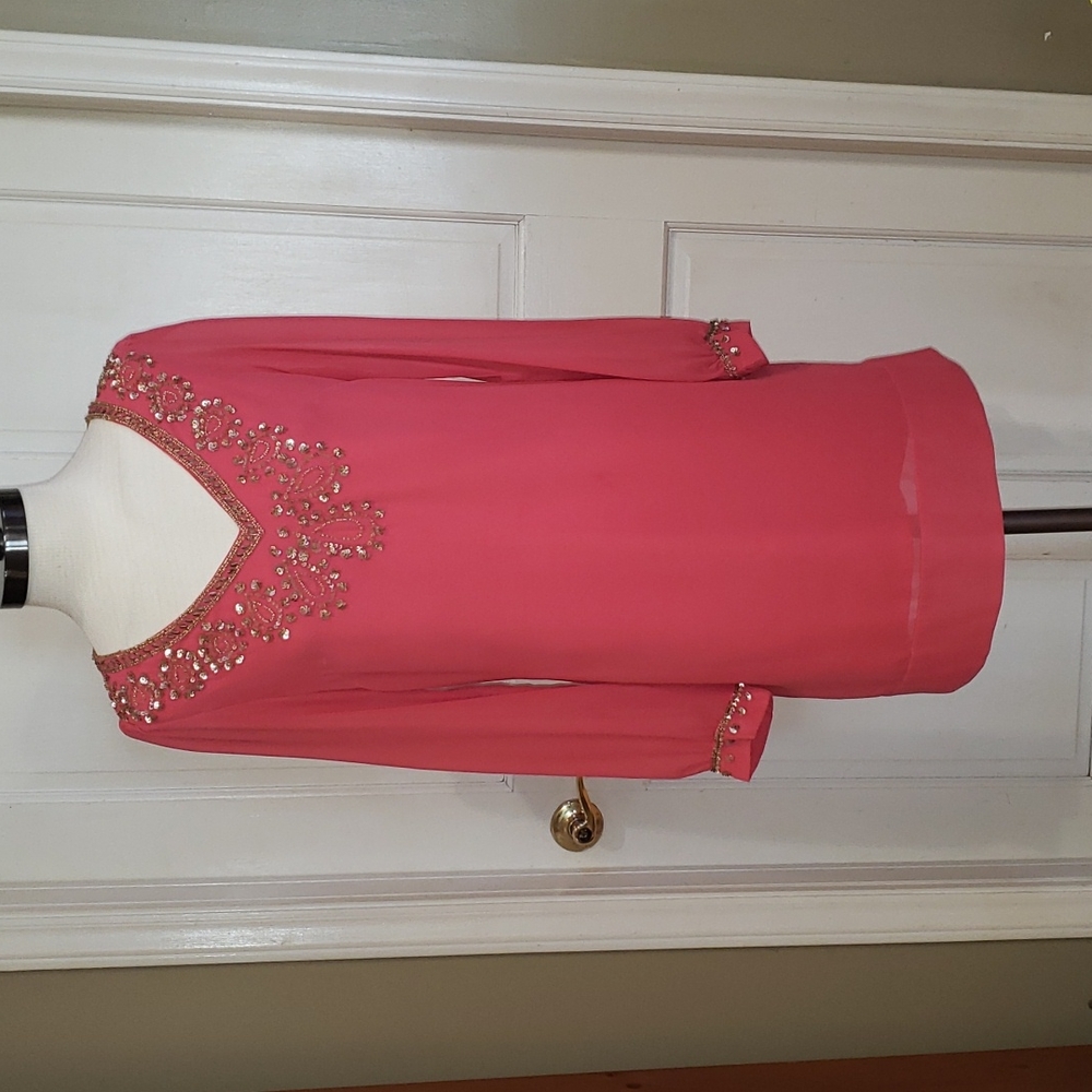 Gianni Bini Pink Sequin Long Sleeve V-neck Cocktail Dress, Size 4